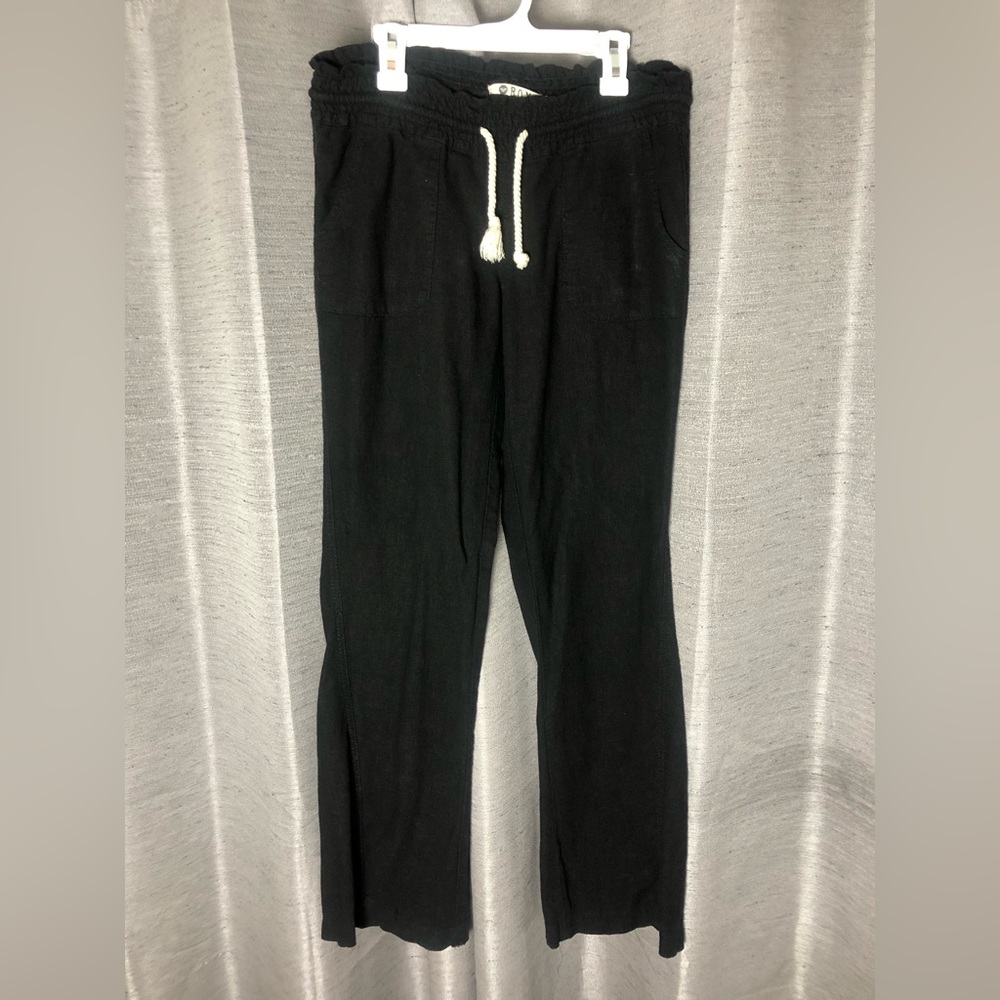 Roxy Womens Black Drawstring Wide Leg Pants Medium